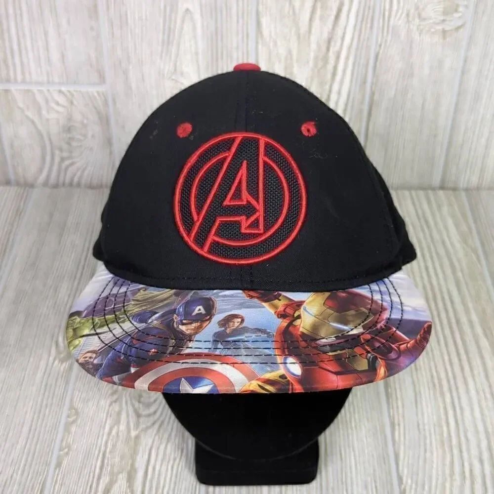 Marvel Comic Logo Avengers Bill Print Snapback Adjustable Baseball Cap Black Red